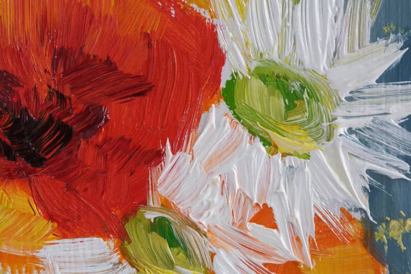 Flowers Bouquet Oil Painting Poppy in Vase Original Wall Art Daisy Artwork