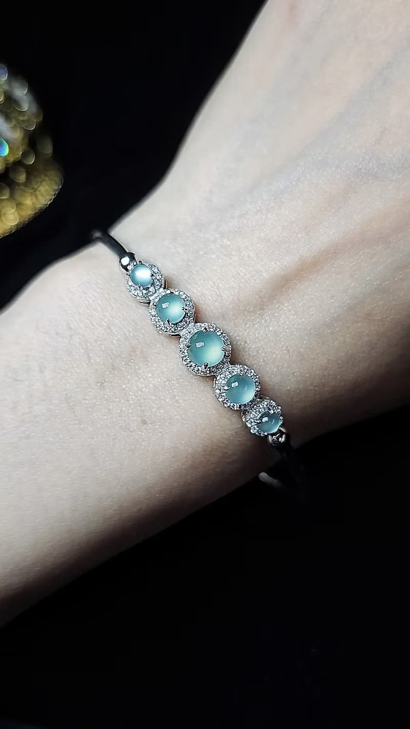 |夢幻晴藍|A貨翡翠冰玻晴藍剛蛋面5.5mm純銀鍍18k手鐲手鏈