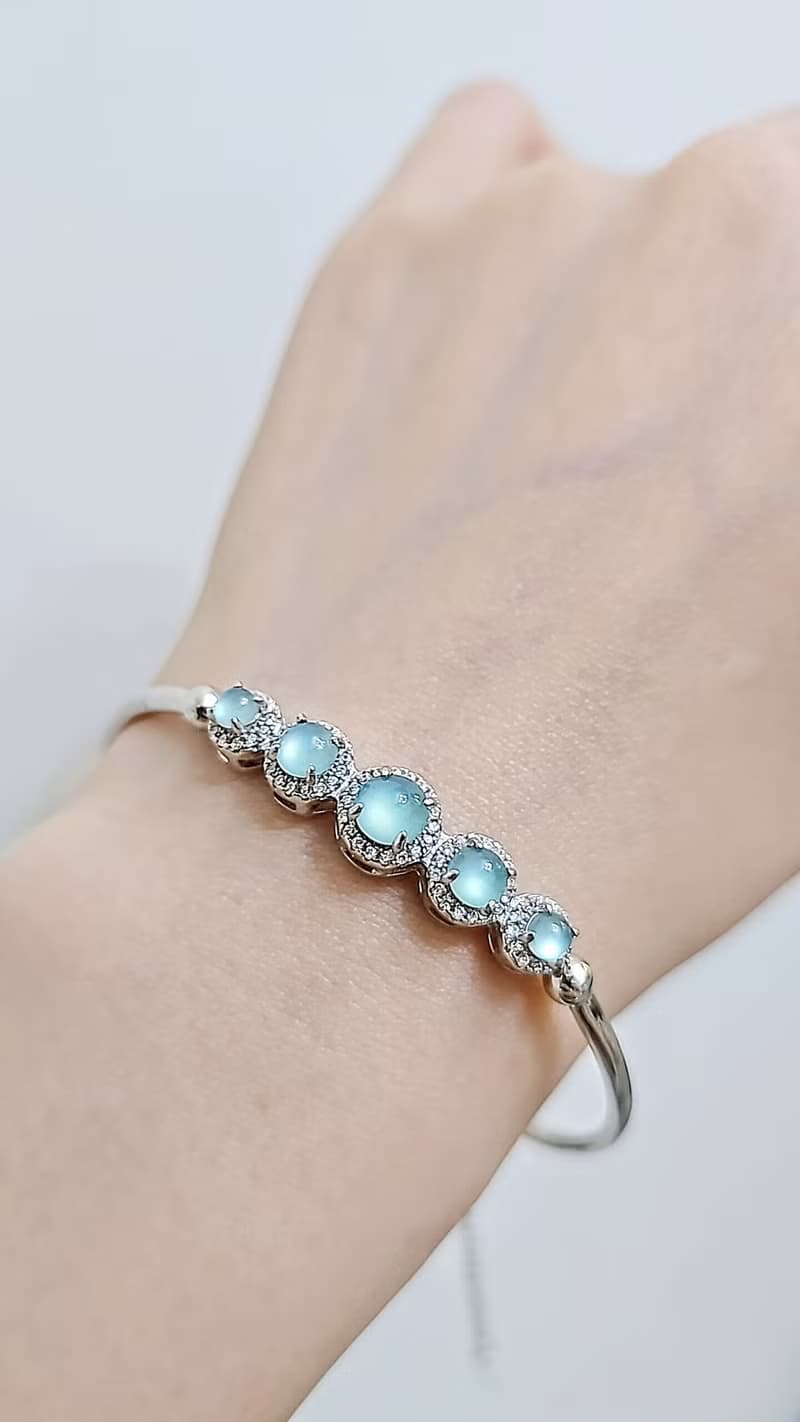 |夢幻晴藍|A貨翡翠冰玻晴藍剛蛋面5.5mm純銀鍍18k手鐲手鏈