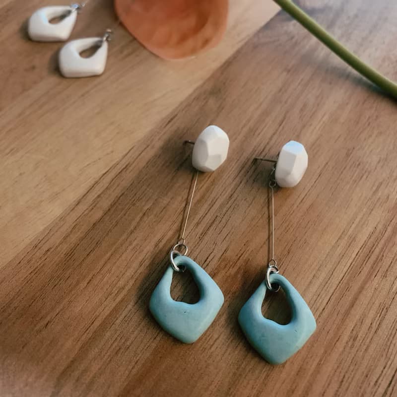 復古垂墜系列-兩穿式水泥耳飾 耳釘可單獨配戴