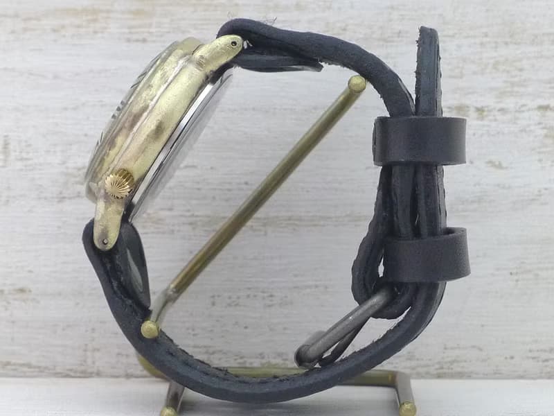 手作り腕時計 BHW139 手巻きBrass36mm ローマ数字ベゼル ミシンステッチベルト