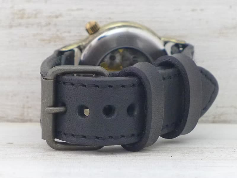 手作り腕時計 BHW139 手巻きBrass36mm ローマ数字ベゼル ミシンステッチベルト