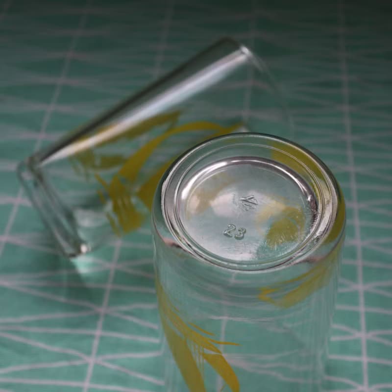 早期印花果汁杯-揚帆 (餐具/老件/舊物/玻璃/圖案)