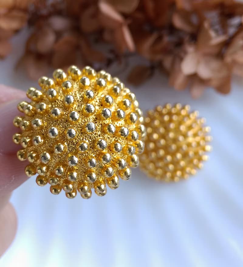 Vintage Jewelry 西洋古董飾品 金色 圓形 凸點 夾式耳環