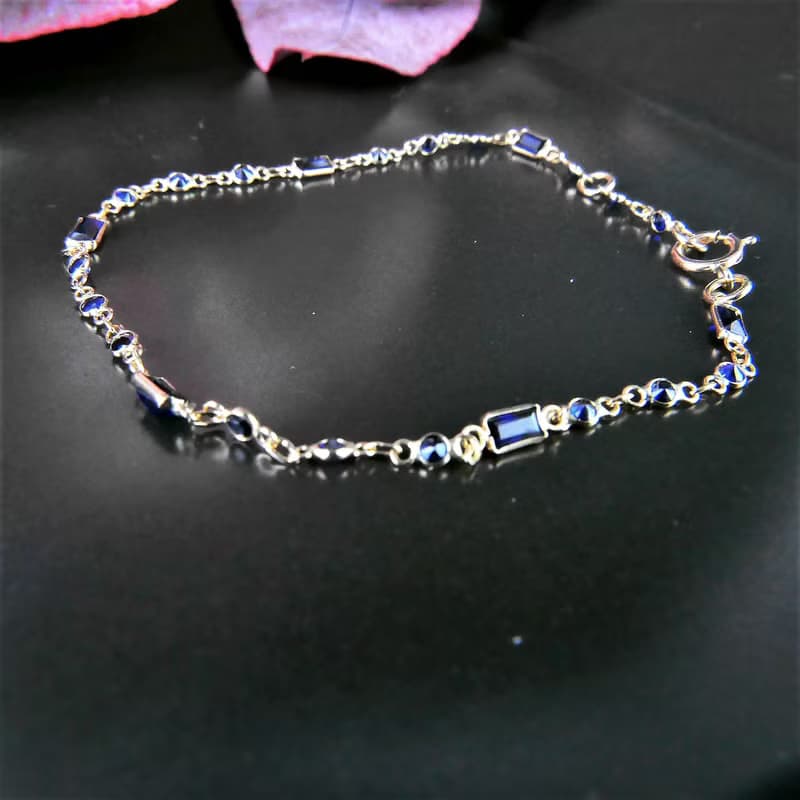 18K小貴婦系列 || 長形切割搭配圓型全藍寶石 ||  極細秀氣手鍊