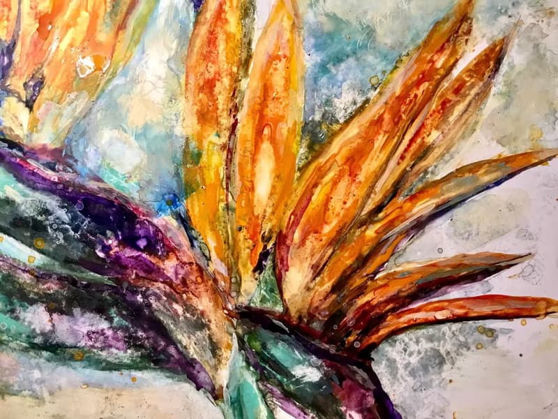 Birds of paradise flower original watercolor painting on yupo paper