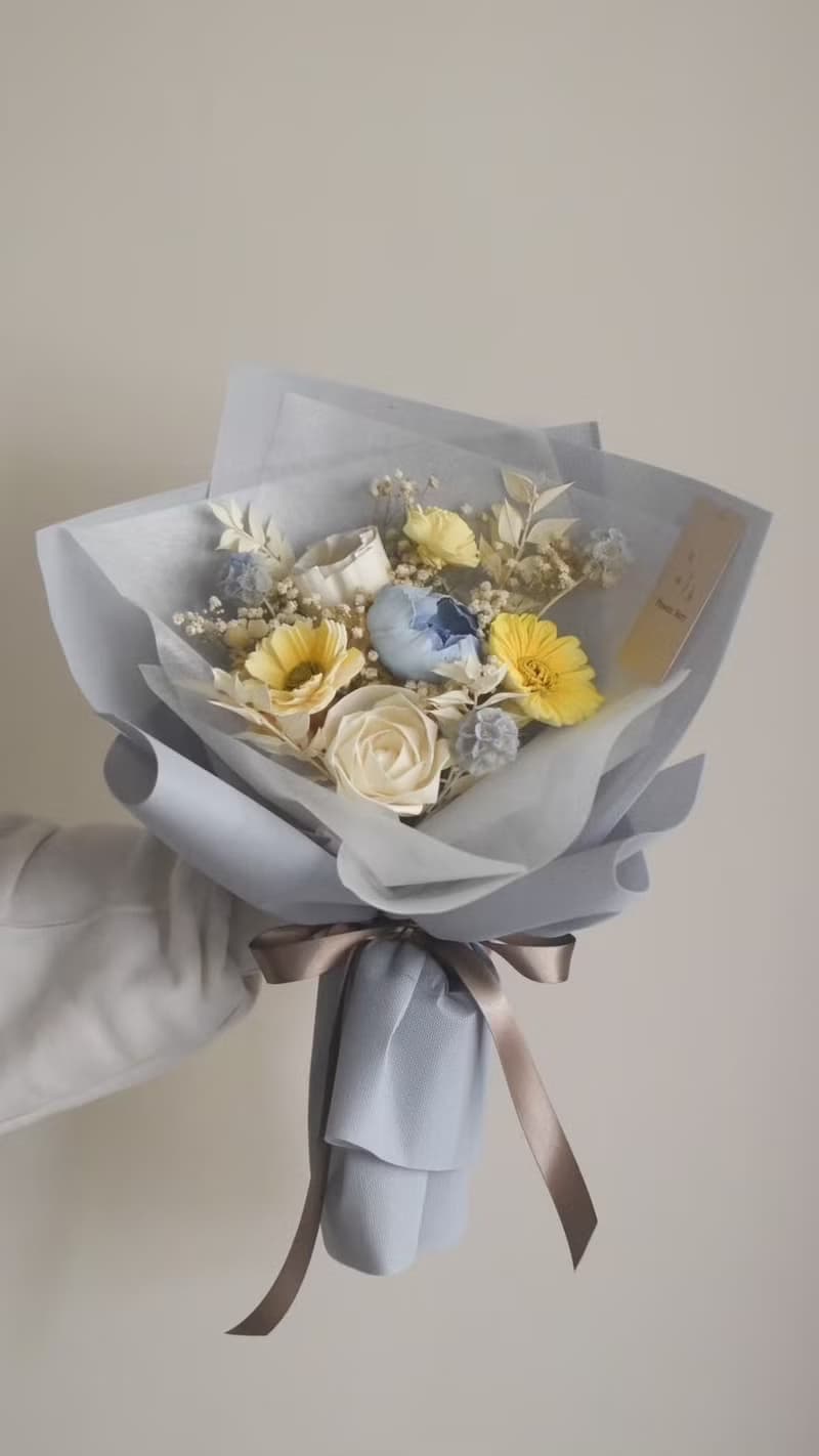 /藍黃乾燥花束/畢業花束 生日 開幕 七夕 情人節 玫瑰 教師節