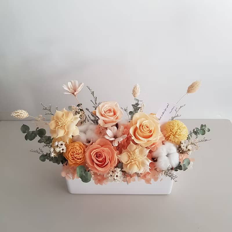 永生花+乾燥花|長盆永生玫瑰桌花|萬用祝賀花 生日 新居 開幕