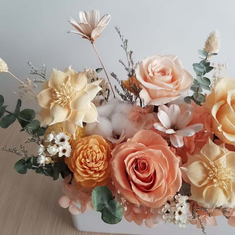 永生花+乾燥花|長盆永生玫瑰桌花|萬用祝賀花 生日 新居 開幕