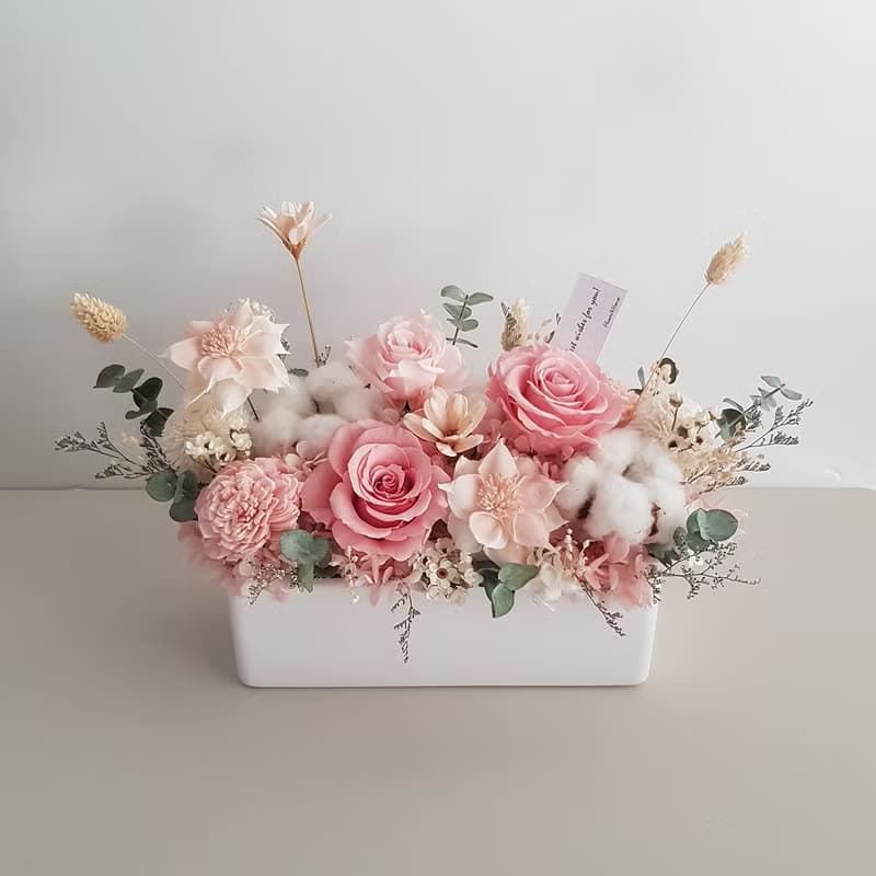 永生花+乾燥花|長盆永生玫瑰桌花|萬用祝賀花 生日 新居 開幕