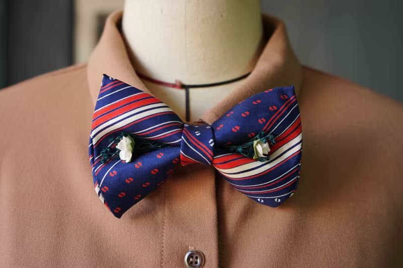 古董領帶改製手工領結-法國藍白紅-白玫瑰版-情人節禮物