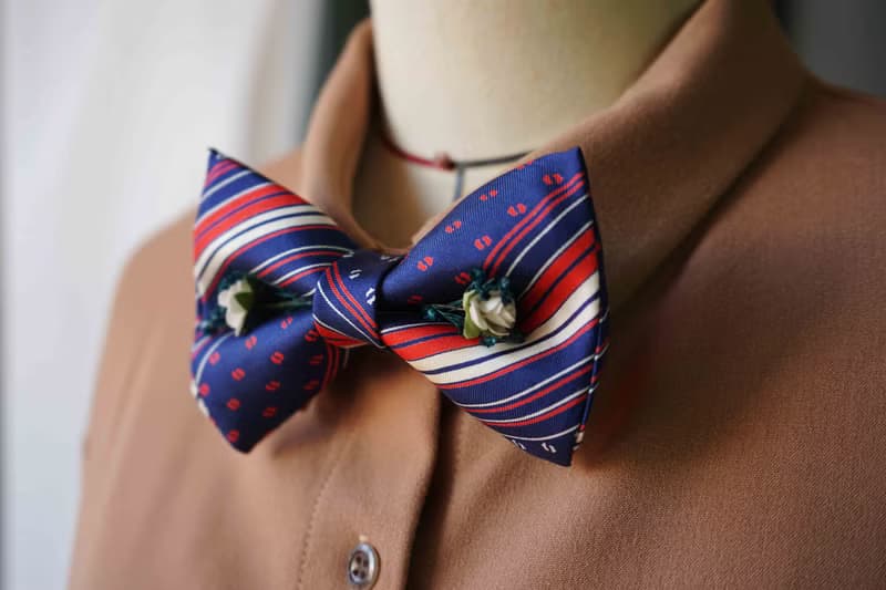 古董領帶改製手工領結-法國藍白紅-白玫瑰版-情人節禮物