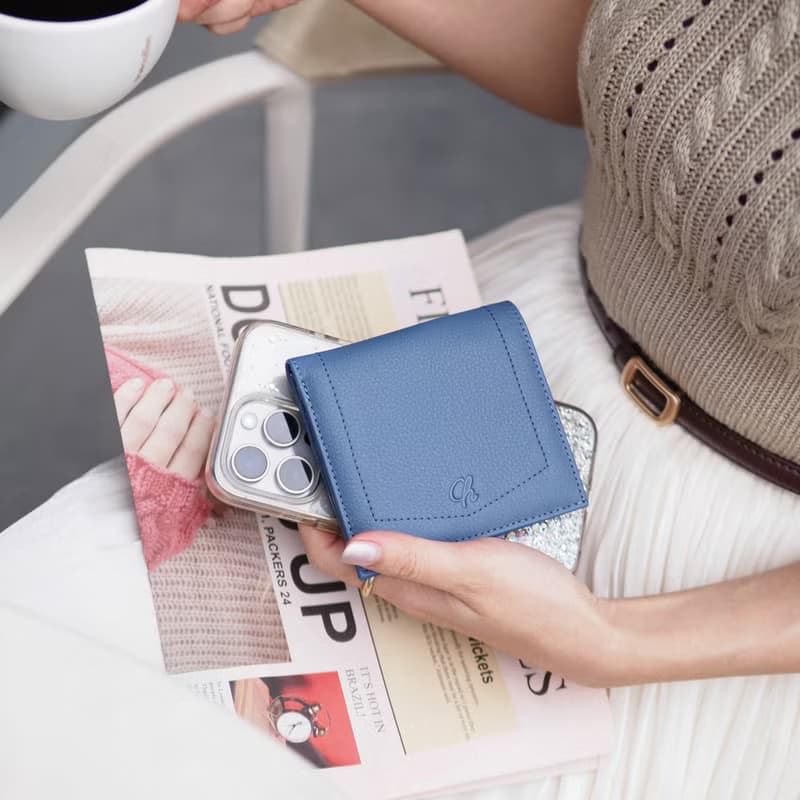 Hannah (Sky) : Small leather short wallet, folded wallet, Mini wallet, Blue