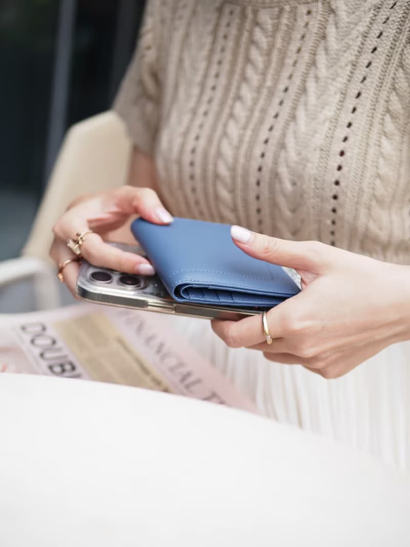 Hannah (Sky) : Small leather short wallet, folded wallet, Mini wallet, Blue