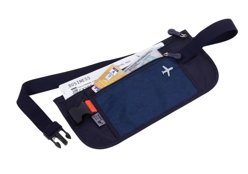 【母親節禮物】RFID 屏障個資防竊旅行隨身防盜腰包(藍色)