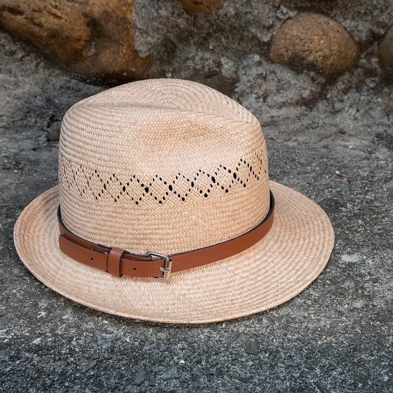 藺草編織 經典皮革紳士帽