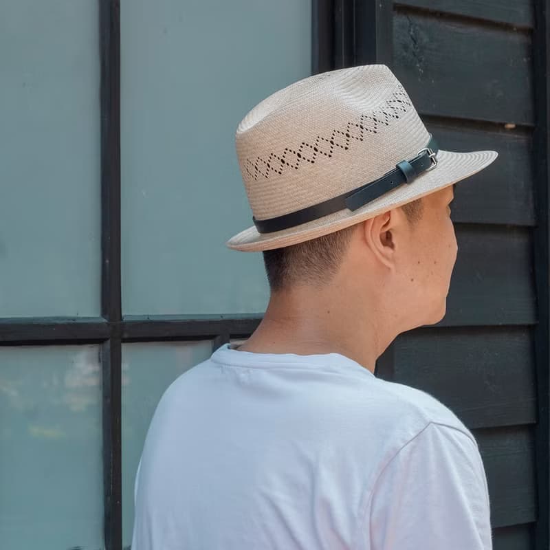 藺草編織 經典皮革紳士帽