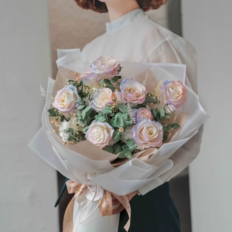漸層永生玫瑰花束 夢幻色玫瑰 網紅花束 彩虹色玫瑰 美人魚玫瑰