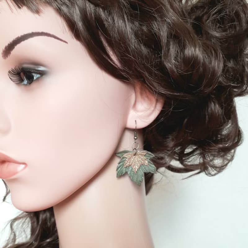 耳環 green leather earrings for her Leather women's jewelry