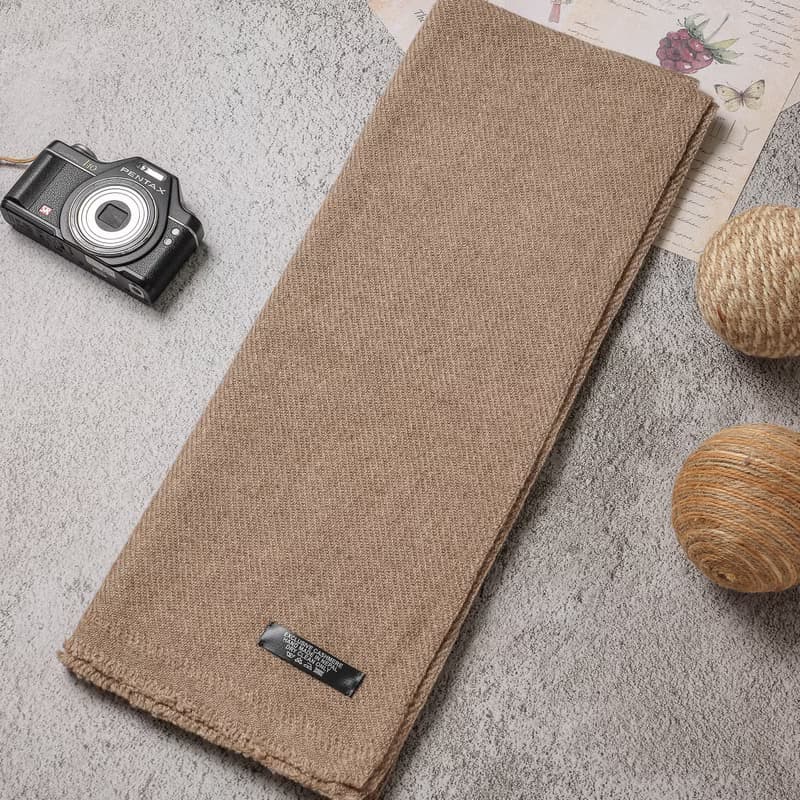 【窄版】喀什米爾羊毛圍巾 無染原色深褐 脖圍 手工機織