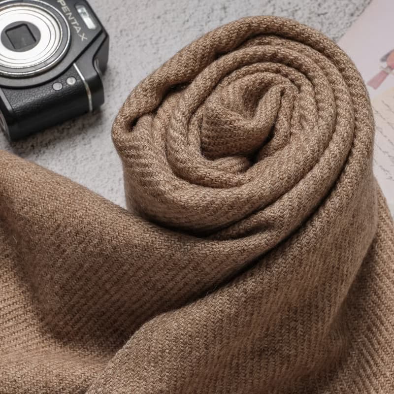 【窄版】喀什米爾羊毛圍巾 無染原色深褐 脖圍 手工機織