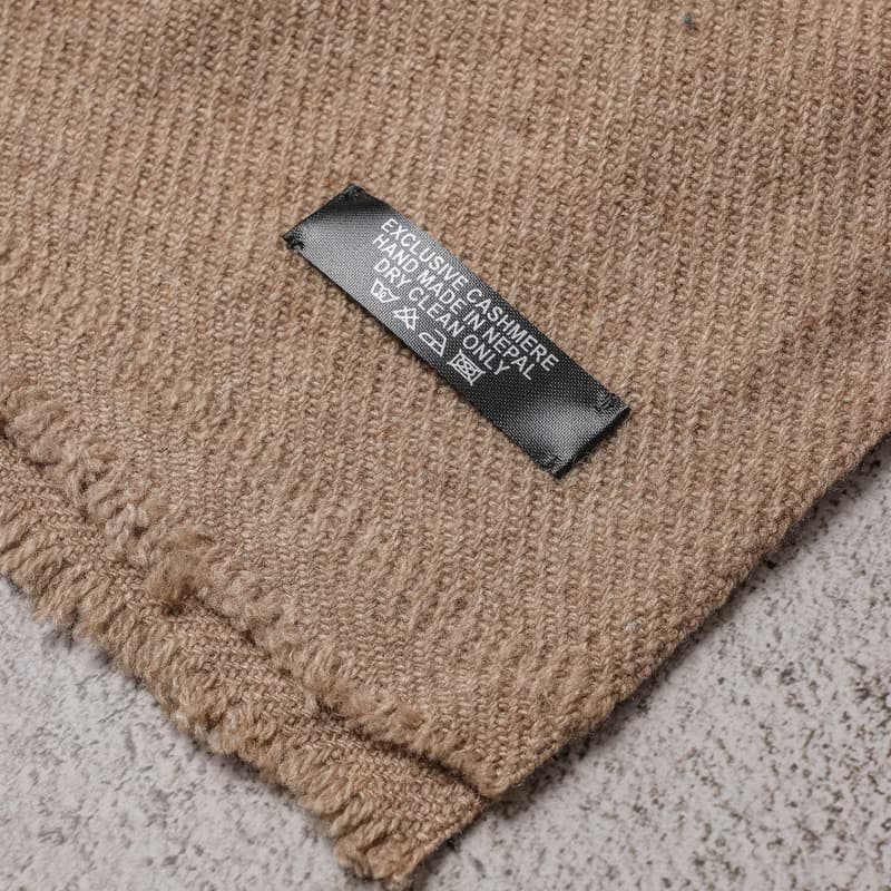 【窄版】喀什米爾羊毛圍巾 無染原色深褐 脖圍 手工機織