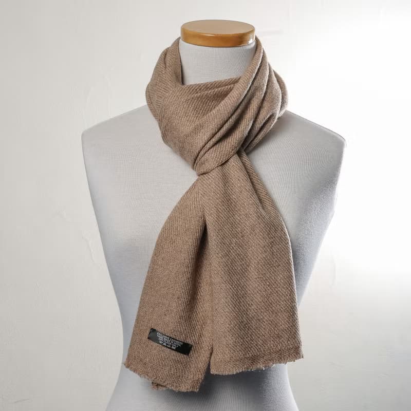 【窄版】喀什米爾羊毛圍巾 無染原色深褐 脖圍 手工機織