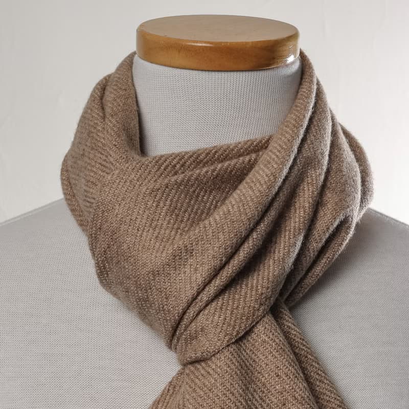【窄版】喀什米爾羊毛圍巾 無染原色深褐 脖圍 手工機織