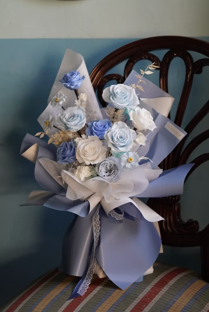 12朵玫瑰花 求婚告白 少女配色 頂級永生玫瑰花花束 韓式包裝花束