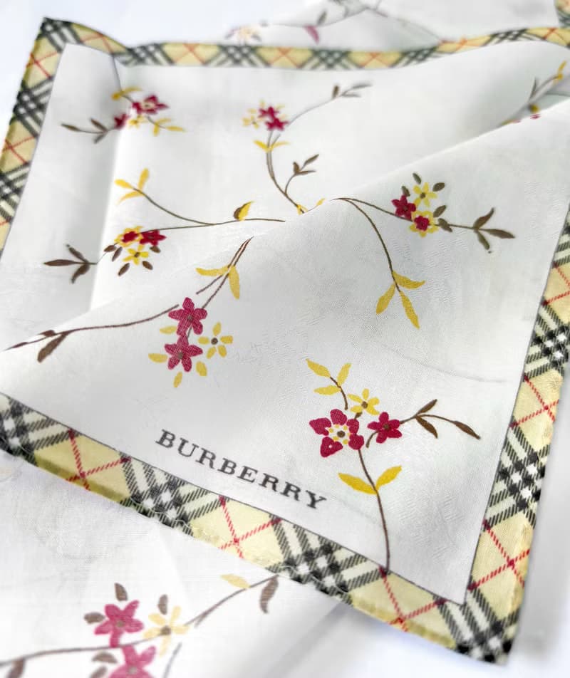 Burberry Vintage Handkerchief Small Floral Check Border 19.5 x 19.5 inches