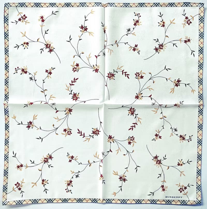 Burberry Vintage Handkerchief Small Floral Check Border 19.5 x 19.5 inches