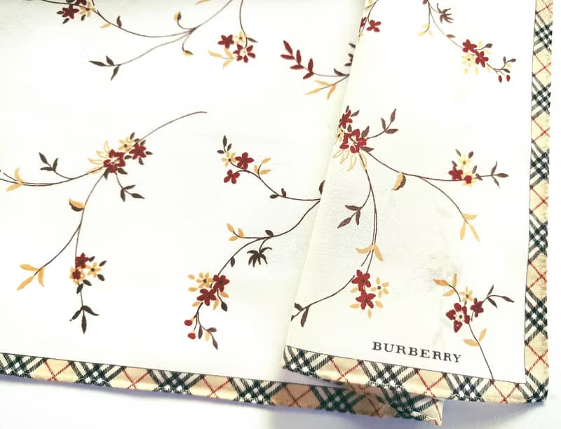 Burberry Vintage Handkerchief Small Floral Check Border 19.5 x 19.5 inches