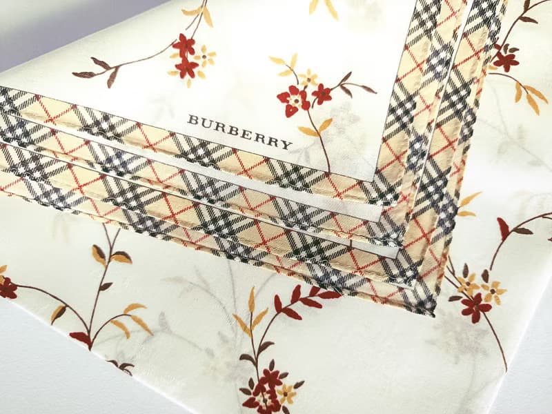 Burberry Vintage Handkerchief Small Floral Check Border 19.5 x 19.5 inches