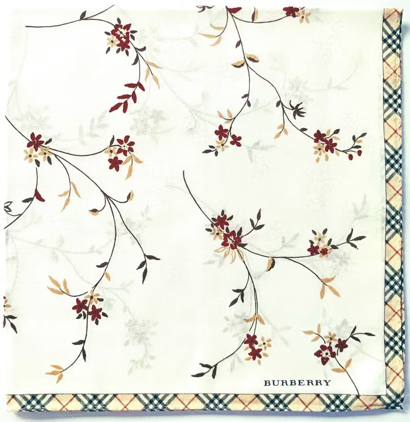Burberry Vintage Handkerchief Small Floral Check Border 19.5 x 19.5 inches
