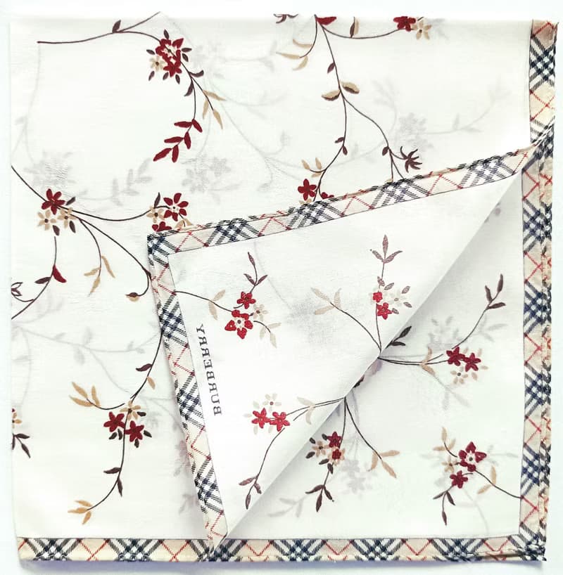 Burberry Vintage Handkerchief Small Floral Check Border 19.5 x 19.5 inches
