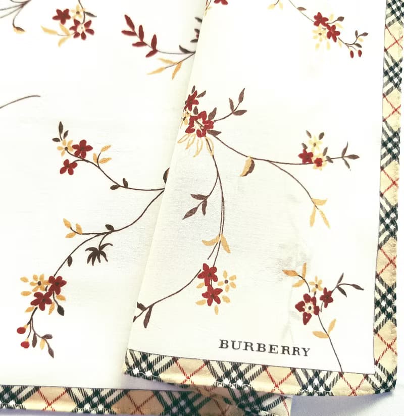 Burberry Vintage Handkerchief Small Floral Check Border 19.5 x 19.5 inches
