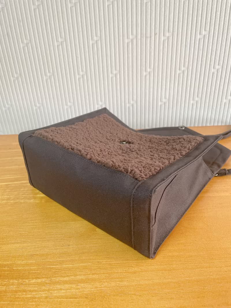 倉敷帆布　シープボア　ショルダーバッグ　バイカラー　サコッシュ　自立　軽量　ブラウン×チョコ