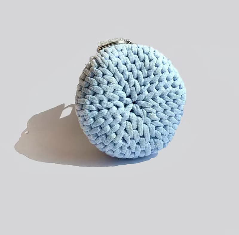 Crochet headphone case Embroidered charger holder Blue coin purse Keychain