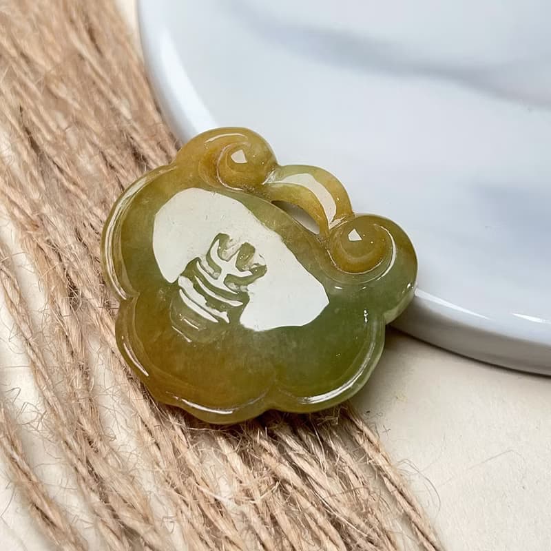 冰黃飄綠花翡翠如意吊飾 | 天然緬甸玉翡翠A貨