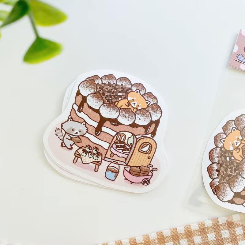 防水貼紙/浣熊菓子屋大貼紙-巧克力蛋糕屋