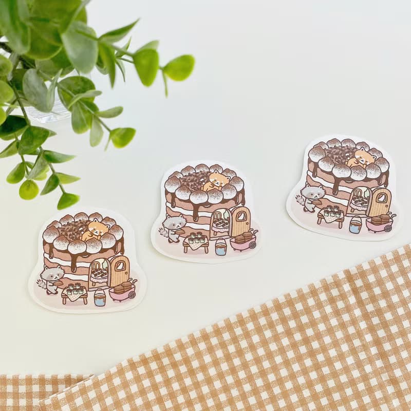 防水貼紙/浣熊菓子屋大貼紙-巧克力蛋糕屋