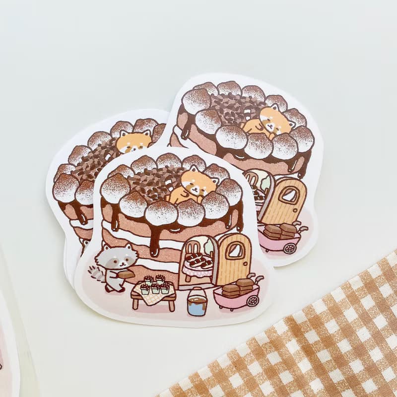 防水貼紙/浣熊菓子屋大貼紙-巧克力蛋糕屋