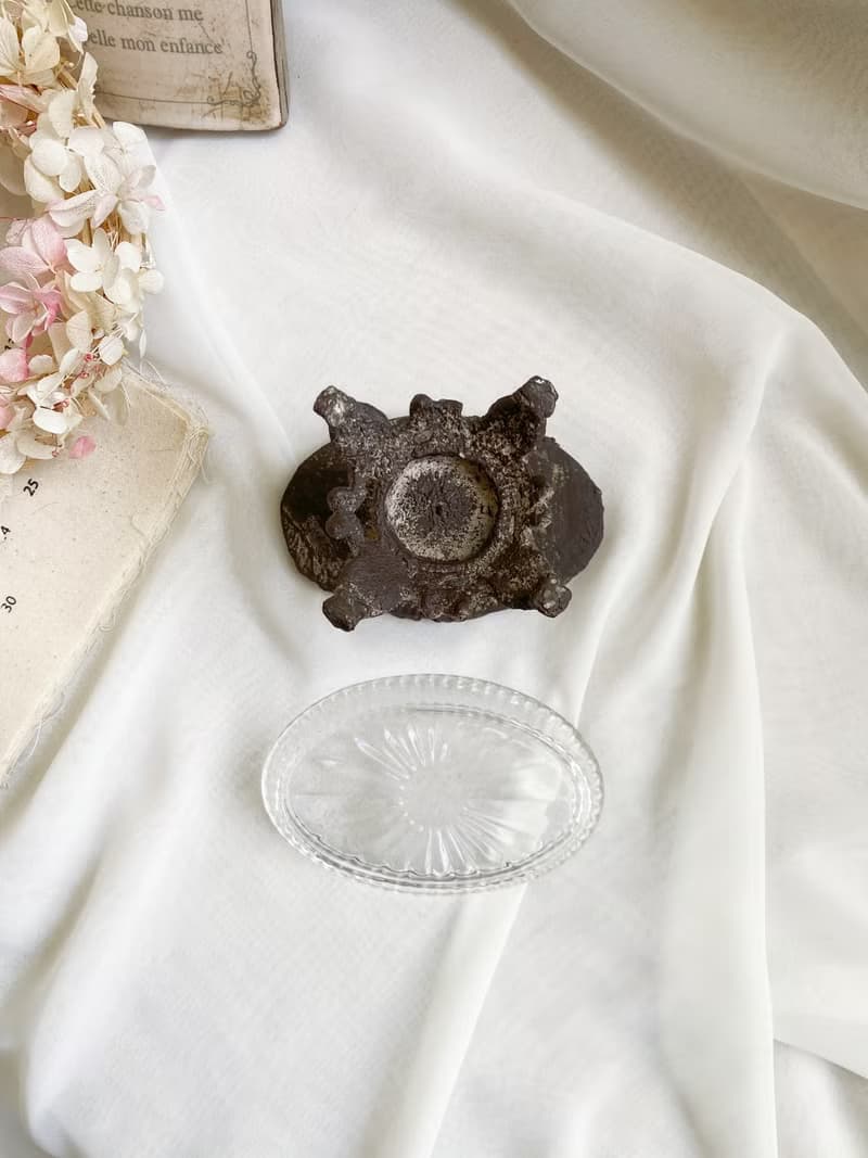 【好日戀物】德國帶回老件鑄鐵橢圓玻璃盤高腳置物架擺飾收藏品