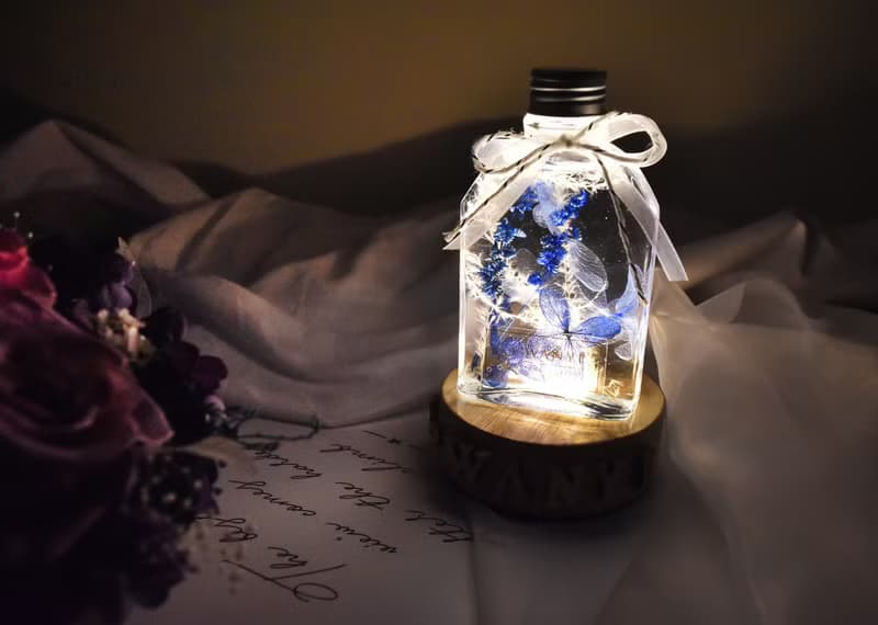 Tiffany蒂芬妮浮游花小夜燈/可刻字/乾燥花/永生花/生日聖誕樹