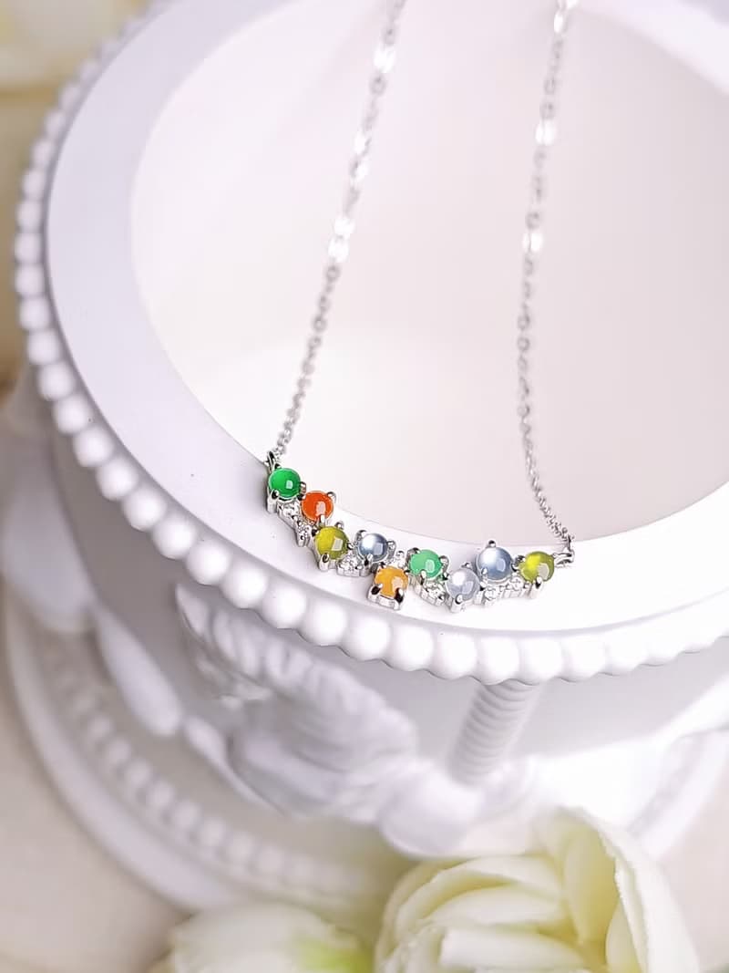 |轉運多寶彩虹|緬甸翡翠高冰玻多寶蛋面純銀鍍18k不規則項鍊