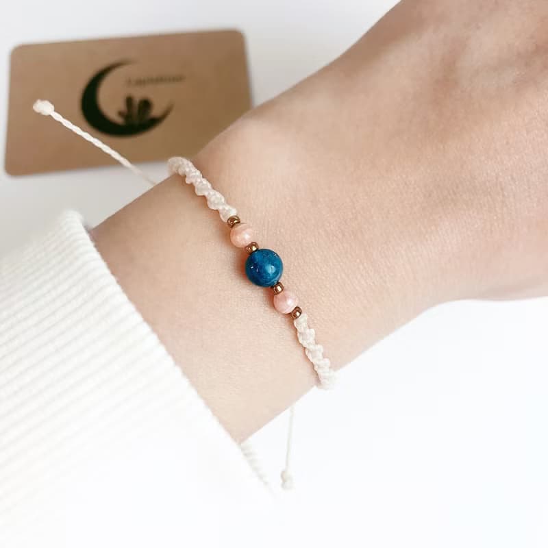 Apatite Rhodochrosite gemstone macrame knot bracelet