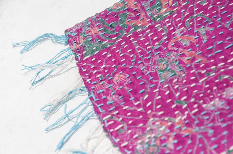 刺繡絲巾/絲綢刺繡圍巾/手縫紗麗線絲巾/印度絲綢刺繡圍巾-藤蔓花