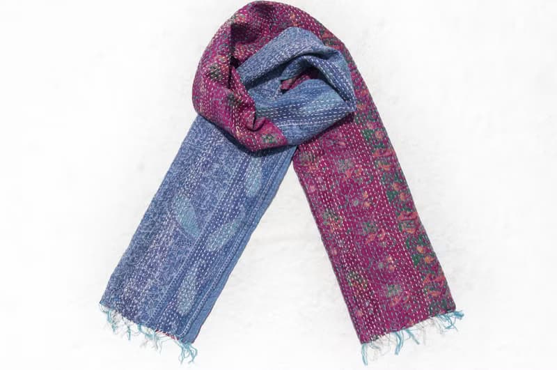 刺繡絲巾/絲綢刺繡圍巾/手縫紗麗線絲巾/印度絲綢刺繡圍巾-藤蔓花
