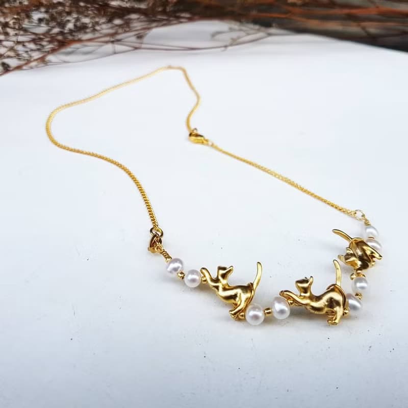 -貓咪造型0.5cm天然小珍珠項鍊_手項鍊活動雙用設計款