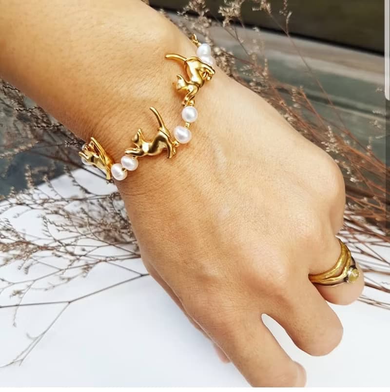 -貓咪造型0.5cm天然小珍珠項鍊_手項鍊活動雙用設計款